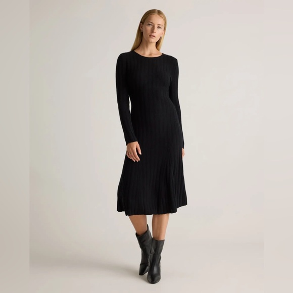 NWT! Quince | 100% Mongolian Cashmere Wide-Rib Midi Dress | Black | M - Picture 1 of 9